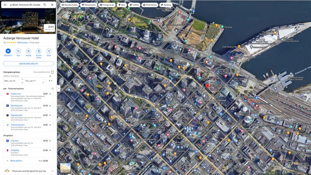 Auberge Vancouver Google Listing