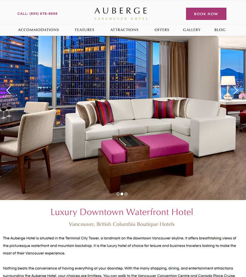 Auberge Vancouver Hotel Website Example